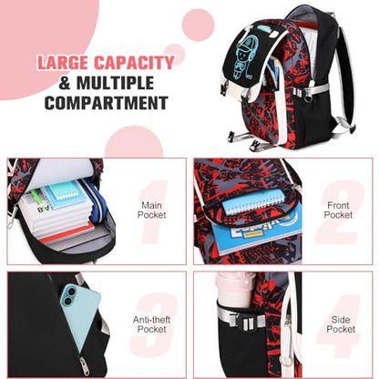 Bevalsa Backpack for Boys, Cool Luminous Boys Backpack with Sling Bag, Lunch Box & Pen Case, School Bags for Kids Children Teens Elementary Middle Schools, Bookbag Glow In The Dark (Red) - color: Red