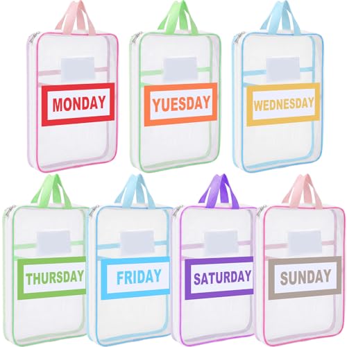 7 Pack Packing Cubes for Travel, Days of Week Outfit Organizers with Weekly Stickers, Mesh Bags for Camp Suitcase