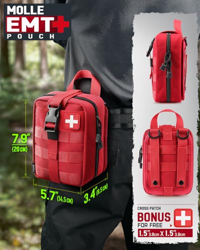 LIVANS 1000D First Aid Bag Empty Medical Ifak Pouch Molle EMT Pouches Rip-Away Tactical Military Trauma Emergency Medic Bag - color: Red-small Size(5.7"lx 3.4"w X 7.9"h)
