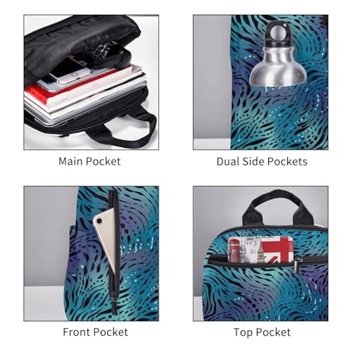 Blue zebra print Travel Backpack for Men & Women 14 inch Laptop Backpack Waterproof Work Back Pack - color: Blue Zebra Print