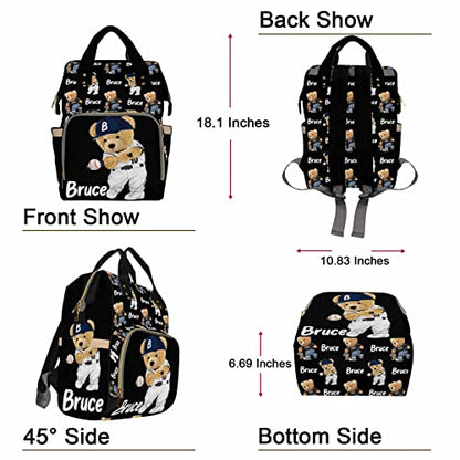 Artsadd Personalized Bear Diaper Bag Backpack for Baby Boys, Custom Name Large Capacity Multifunction Nappy Bags Mommy Waterproof Travel Daypack - color: Bear 09