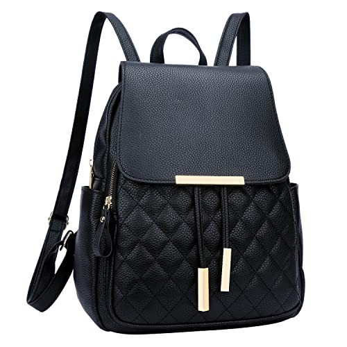 KKXIU Quilted Trendy Leather Backpack Purse for Women and Ladies Shoulder Travel Daypacks Bags (Black) - color: Black, style: Backpack