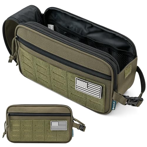 PAVILIA Tactical Toiletry Bag for Men, Water Resistant Molle Military Dopp Kit, Travel Hygiene Organizer with Wet Dry Storage for Shaving, Grooming, Gym and Camping, Olive XL - color: Olive, size: Extra Large