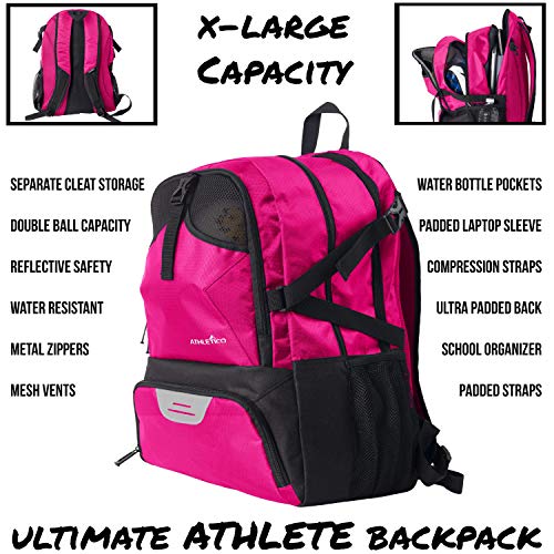 Athletico National Soccer Bag - Backpack for Soccer, Basketball & Football Includes Separate Cleat and Ball Holder - color: Pink