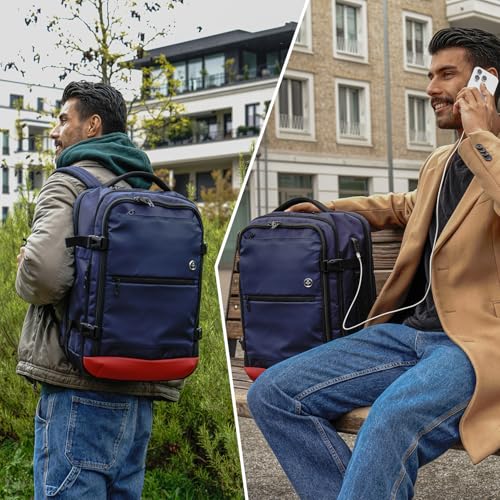 Swissdigital Design Travel Backpack 43L with USB Charging Port Laptop Backpack,TSA Friendly Flight Approved Carry-on Luggage Hand,Large Weekender Bag Fits 17 Inch Laptop Blue | SD1748-12 - color: Blue