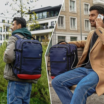 Swissdigital Design Travel Backpack 43L with USB Charging Port Laptop Backpack,TSA Friendly Flight Approved Carry-on Luggage Hand,Large Weekender Bag Fits 17 Inch Laptop Blue | SD1748-12 - color: Blue
