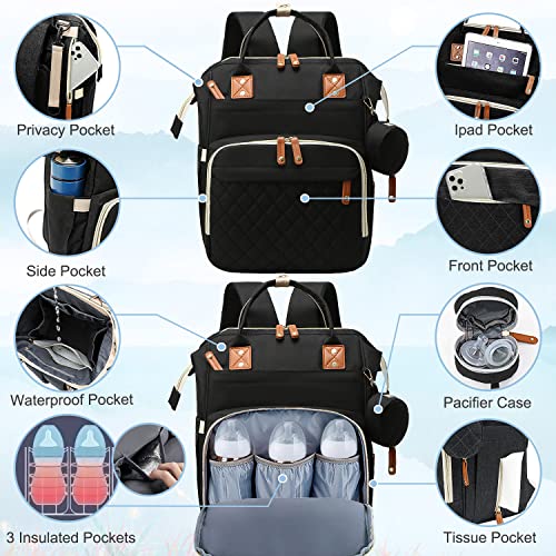 SHITIESHOU Diaper Bag Backpack Baby Bag, Baby Girl Boy Diaper Bag for Dad Mom with Pad, 16 Pockets, Pacifier Case, Large Diaper Bags Unisex for Travel (Black) - color: Black