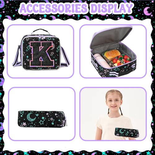 HTgroce Backpacks for Girls School Bag Kids Black Bookbag for Elementary Students Kids Backpack with Lunch Box and Pencil Case - color: Black, style: K