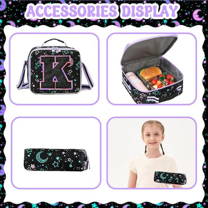 HTgroce Backpacks for Girls School Bag Kids Black Bookbag for Elementary Students Kids Backpack with Lunch Box and Pencil Case - color: Black, style: K
