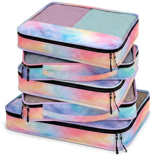 5 Pcs Packing Cubes for Suitcase Large Travel Cubes Carry on Luggage Organizer Bags for Clothes Accessories (Mixed,Watercolor) - color: Watercolor, size: Mixed
