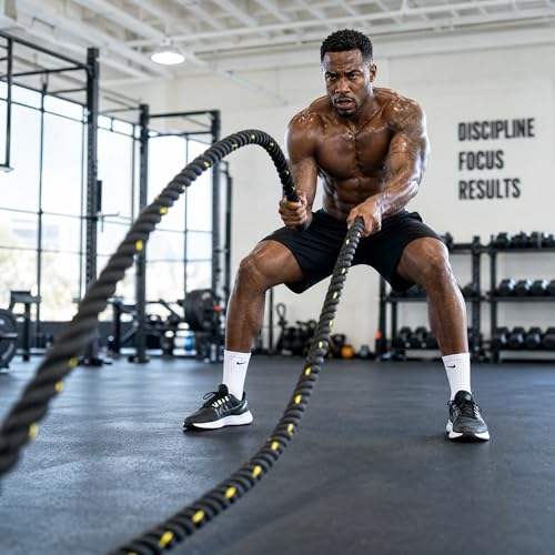 Fitvids Battle Rope 1.5Inch 2 Inch Diameter Poly Dacron 30 FT, 40 FT, 50 FT Length, Heavy Ropes for Home Gym and Workout - style: 2-Inch, 40FT