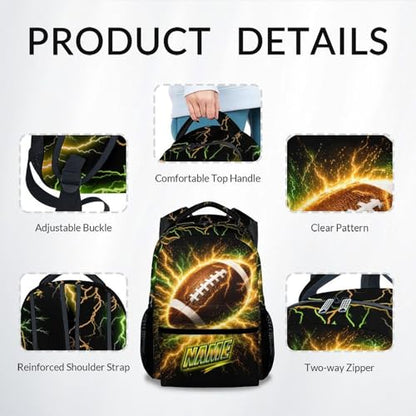 Backpack for Boys Kids Football Backpack with Personalized Name - 17 Inch Lightweight Sport Theme Bookbag for Elementary School Students - color: Brown