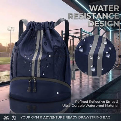 Drawstring Backpack with Shoe Compartment,Water Resistant Sports Gym Bag,String Bag for Men Women,Soccer,Basketball - color: Royal Blue
