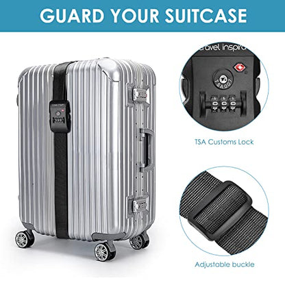 Travel Inspira Luggage Straps with TSA Approved Lock, Heavy-Duty Adjustable Suitcase Belt for 20-28 Inch Travel Suitcase, Durable Nylon Anti-Theft Protection, Black - color: Black