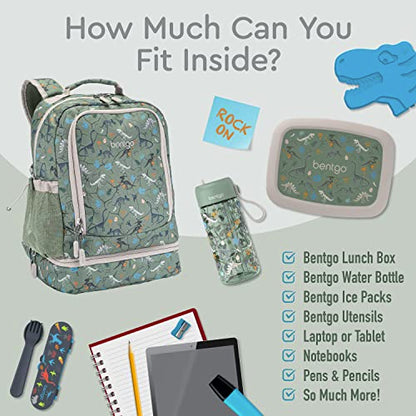 Bentgo Kids 2-in-1 Backpack & Insulated Lunch Bag - Durable 16” Backpack & Lunch Container in Unique Prints for School & Travel - Water Resistant, Padded & Large Compartments (Dino Fossils) - color: Dino Fossils