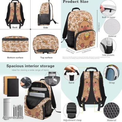 3PCS Backpacks for Boys Girls, Cute Capybara 3 in 1 School Bag with Insulated Lunch Box Pencil Case for Middle High School Students - color: Cute Capybara