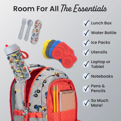 Bentgo Kids 2-in-1 Backpack & Insulated Lunch Bag - Durable 16” Backpack & Lunch Container in Unique Prints for School & Travel - Water Resistant, Padded & Large Compartments (Trucks) - color: Trucks