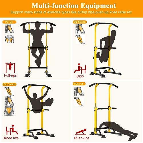 DlandHome Power Tower Pull Up Dip Station Multi-Function Fitness Equipment for Strength Training Adjustable Height Dip Stand for Home Gym - color: Yellow