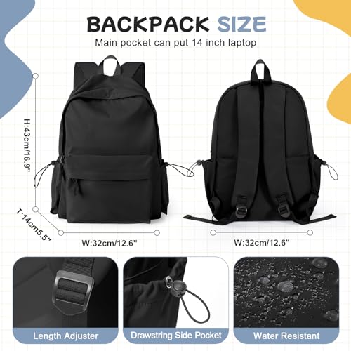 Black School Backpack for Girls Women Waterproof High School Book Bag Cute Backpack for Men Teens Boys, Lightweight Simple Middle School Back Pack Daypack - color: Black