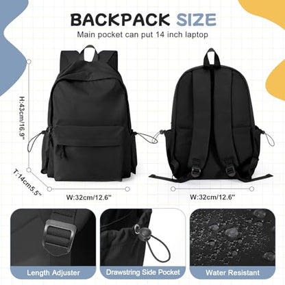 Black School Backpack for Girls Women Waterproof High School Book Bag Cute Backpack for Men Teens Boys, Lightweight Simple Middle School Back Pack Daypack - color: Black