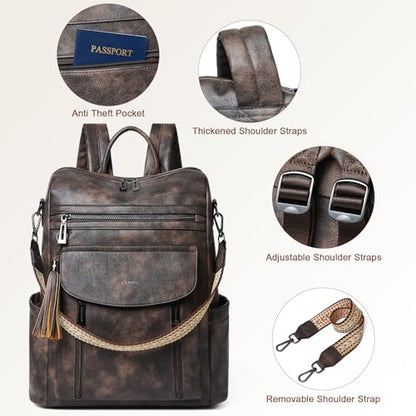 Shrrie Laptop Backpack for Women 15.6 inch,Travel Leather Backpack Purse Nurse Teacher Carry on Backpack Computer Bag,Professional Water-Resistant College Business Work Casual Daypack,Two-toned Coffee - color: Two-toned Coffee