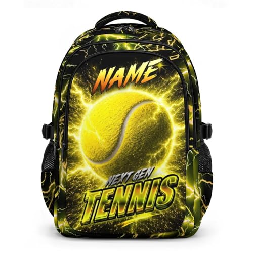 Custom Boys Backpack, Personalized Kids School Bag with Name - 17" Cool Tennis Bookbag for Elementary Middle Students, Reflective Ergonomic Design - color: Yellow