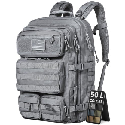 Falko Tactical Backpack for Men and Women 50L Backpack 2.4x Stronger Large Military Molle Rucksack, Bugout Backpack Outdoors - color: Wolf Grey