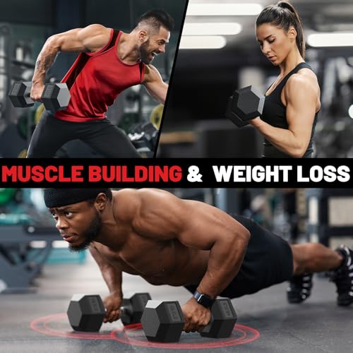 PAPABABE Dumbbell Set, Rubber Encased Home Gym Dumbbells, Weight Dumbbells for Women & Men, Hand Weights for Home Gym & Strength Training - size: 210 lb Set (Pair of 5, 10, 15, 20, 25, 30), style: Rubber Grip