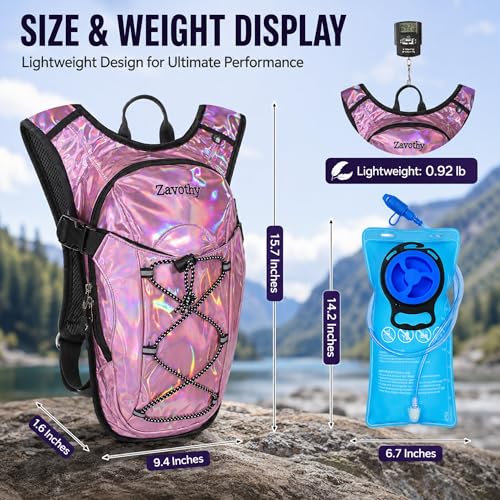 Reflective Hydration Backpack, Hydration Pack - Water Backpack with 2L Hydration Bladder, Essential for Festivals - Rave Hydration Pack for Hiking, Running, Cycling, and Festivals - color: Pink
