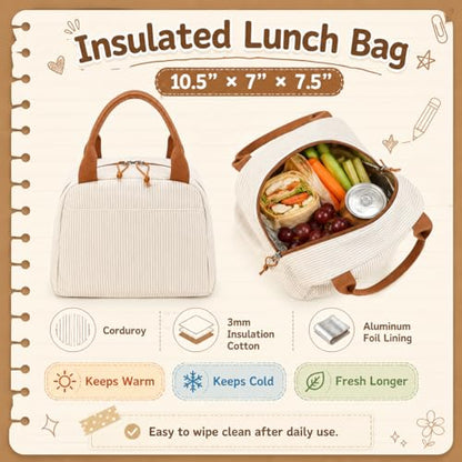 BTOOP School Backpacks for Teen Girls Bookbags Lightweight Kids Backpack School Bags Set with Lunch Box Pencil Case - color: Khaki White Stripe