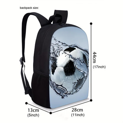 3PCS Soccer Backpack Set, 16" Lightweight Football Daypack, Soccer Ball Print Casual Laptop Backpack for Travel Camping Work (style-1) - color: Style-1