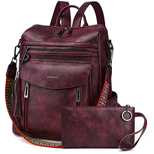 Shrrie Backpack Purse for Women Fashion Leather Backpack Purse Designer Travel Backpack Convertible Shoulder Bag with Wristlet - color: 1-8 Two-tone Maroon