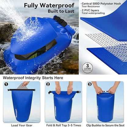 MARCHWAY Floating Waterproof Dry Bag Backpack 5L/10L/20L/30L/40L, Roll Top Sack Keeps Gear Dry for Kayaking, Rafting, Boating, Swimming, Camping, Hiking, Beach, Fishing - color: Dark Blue, size: 5L
