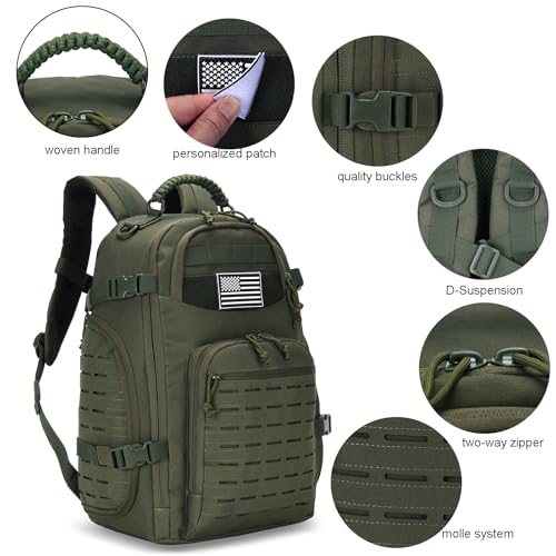 35L Tactical Backpack for Men Heavy Duty Military Backpack 3 Day Assault Pack Molle Backpack Hiking Rucksack (Green) - color: Green