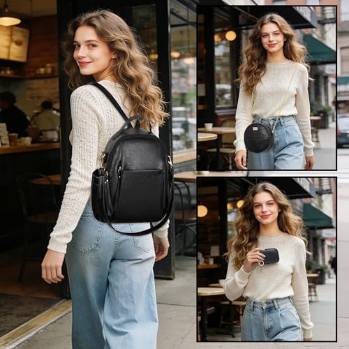 Small Backpack for Women Designer Leather Mini Backpack Purse Ladies Fashion Roomy Shoulder Handbag (Black-3) - color: Black-3