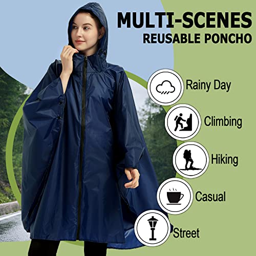 Fashion Hooded Rain Poncho Waterproof Raincoat Jacket with pocket for Women/Men/Adult - color: Blue