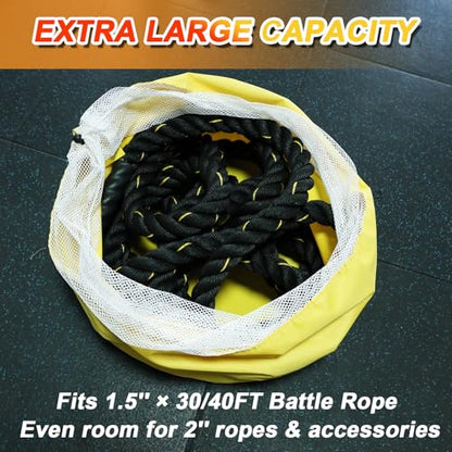J Bryant Extra Large Battle Rope Storage Bag – Heavy-Duty Carry Sack for Training Ropes, Jump Ropes & Gym Accessories - color: Yellow