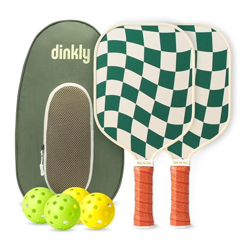 Pickleball Paddles Set of 2/4- USAPA Approved Graphite/Fiberglass Pickleball Racket, 2 Pickleball Rackets, 4 Balls and 1 Portable Carry Bag, Aesthetic Pickle Ball Set for Men Women Beginners - color: 2 Wave Check | Dark Green | Graphite