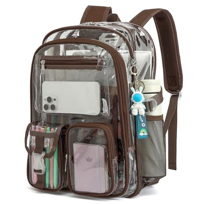 Clear Backpack Heavy Duty Transparent Backpacks Stadium Approved for School Work Sport Travel (Coffee) - color: Coffee