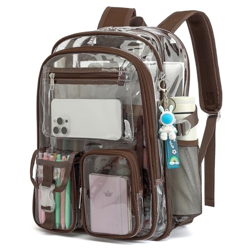 Clear Backpack Heavy Duty Transparent Backpacks Stadium Approved for School Work Sport Travel (Coffee) - color: Coffee