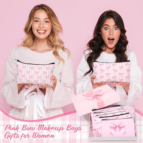 Reginary 20 Pcs Makeup Bags Gifts for Women Canvas Cosmetic Bags with Zipper Bulk Gift for Women Travel Purse Organizer Pouch Accessory, Toiletry Large Capacity, 7 x 4.3 Inch(Pink Bow) - style: Pink Bow