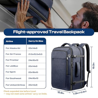 Carry on Backpack, 35L-45L Expanable Travel backpack,TSA Airplane Approved, Daypack Weekender Bag Fits 17 Inch Laptop, Travel Gifts for Men, Blue - color: Blue, size: XX-Large
