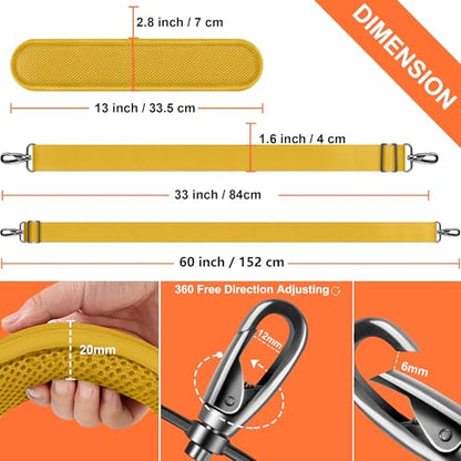 ZINZ 60 Inch Shoulder Strap with Removable Ultra-Thick Pad, Adjustable Buckles Shoulder Crossbody Strap for Luggage Bag - color: Yellow