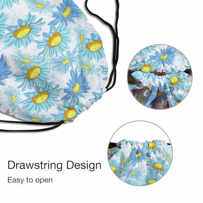Blue Chamomiles Drawstring Bags Sports Bag Beautiful Flowers Blossom Draw String Back Bag Men Women Adults 14x16.9 Inch - color: Blue Chamomiles