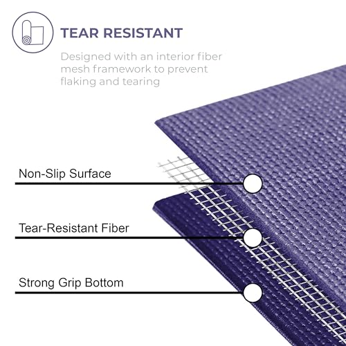 Voyage Yoga Mat, 6 Pack, 72" x 24" Professional Studio and Gym Bulk Yoga Mats, 5mm Thick, Durable, Anti-Tear, Non Slip Fitness and Exercise Mats - color: Purple