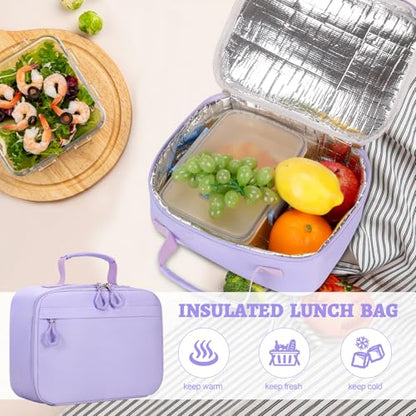 DIGOBAY 3PCS Girls Backpack for School, Kids Backpack for Girls with Lunch Bag Pencil Case, Kids Bookbag Teen Girl Backpacks for Elementary Middle High College School (Purple) - color: Purple