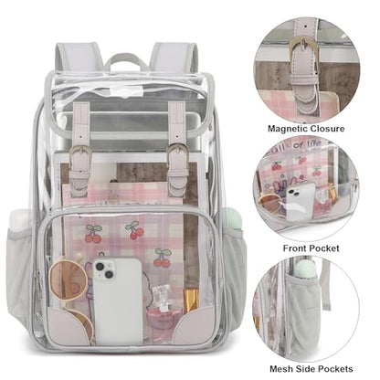 Fuyicat Clear Backpack Heavy Duty PVC Transparent Girls Kids School Backpacks Stadium Approved See Through College Bookbag for Women (Light Grey), Large - color: Light Grey