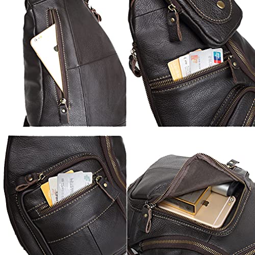 Leather Sling Bag Crossbody Backpack for Men Women Travel Outdoor Sports Hunting Hiking Large Capacity Cool Shoulder Chest Pack Bags Daypack - color: #28coffee