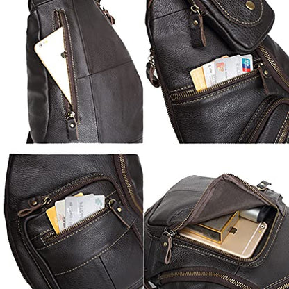 Leather Sling Bag Crossbody Backpack for Men Women Travel Outdoor Sports Hunting Hiking Large Capacity Cool Shoulder Chest Pack Bags Daypack - color: #28coffee
