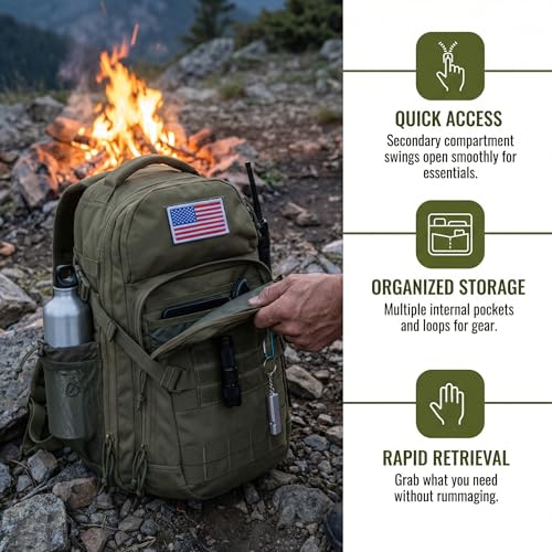 Zsearaymy 25L Small Tactical Hiking Backpack with 180° Open Design Molle System Padded Laptop Lightweight (OD.Green) - color: Od.green
